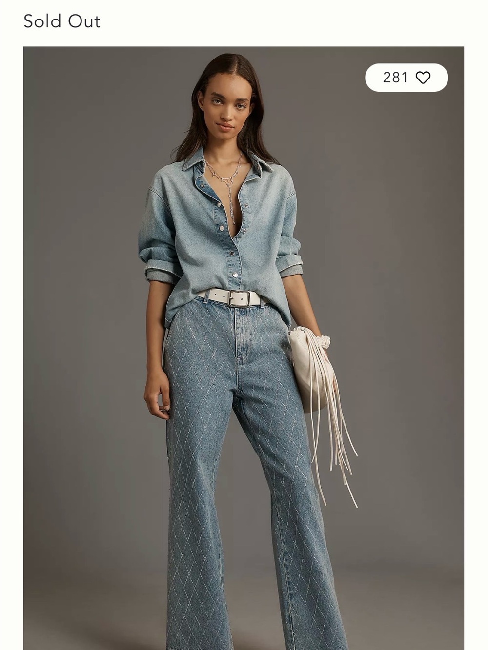 Avec Les Filles Light Blue Diamond-Quilted Wide-Leg Jeans